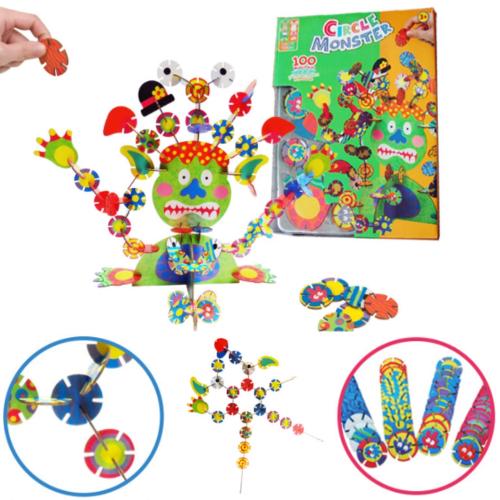 써클몬스터 원목 블럭 몬스터 만들기 우드 블록 조립 DIY 감각발달 놀이 100pcs