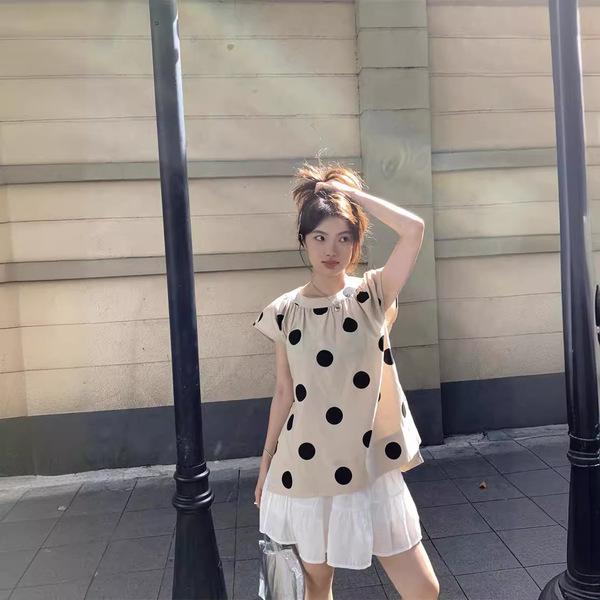30대 데일리 출근룩 셔츠 남방 여성 C128 빅도트 M