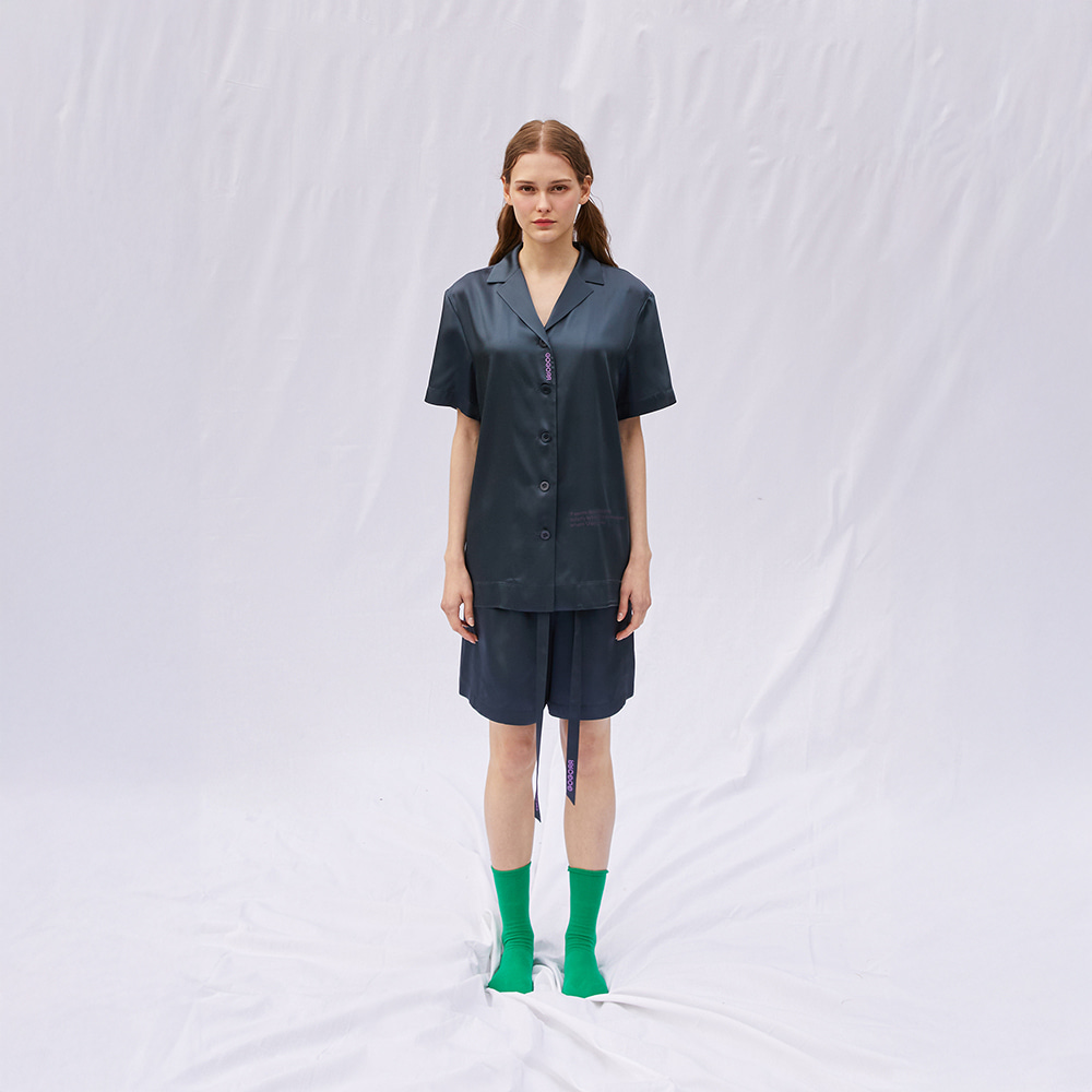 고고르르 고고르르 Chest Logo Pajama Half Set Charcoal