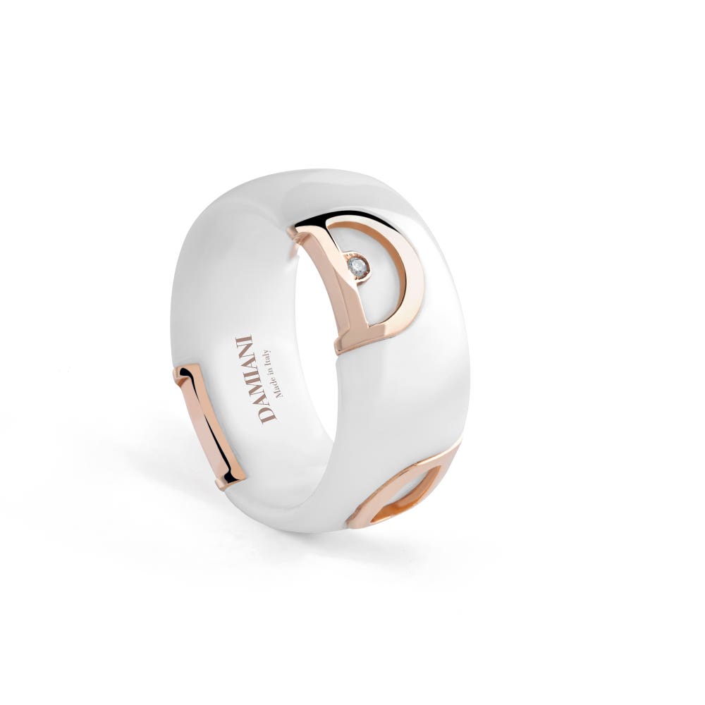 다미아니 DAMIANI 다미아니 디아이콘 골드와 다이아몬드가 세팅된 세라믹 반지 20082184