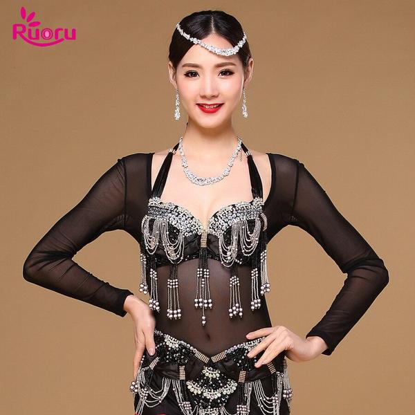Ruoru 여성용 레오타드 벨리 댄스 탑 댄스웨어 긴팔 벨리댄스 액세서리 보터밍 연습복 10 가지