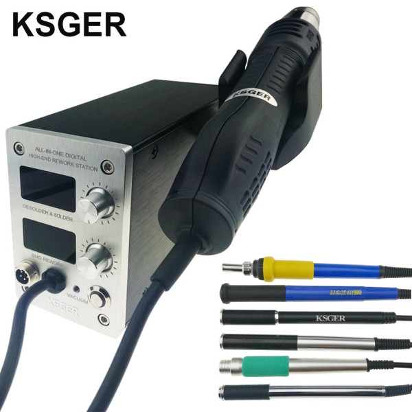 KSGER OLED T12 온도 2 in 1 올인원 핫 에어 건 건조기 디지털 하이엔지 재작업 납땜 스테이션 아 STM32