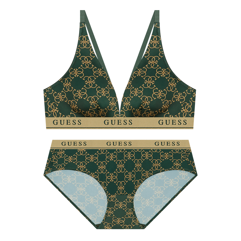 게스언더웨어 게스 언더웨어 여성 데일리 속옷 GUESS UNDERWEAR 체인 심볼포인트 브라렛 팬티 세트 - 그린467416