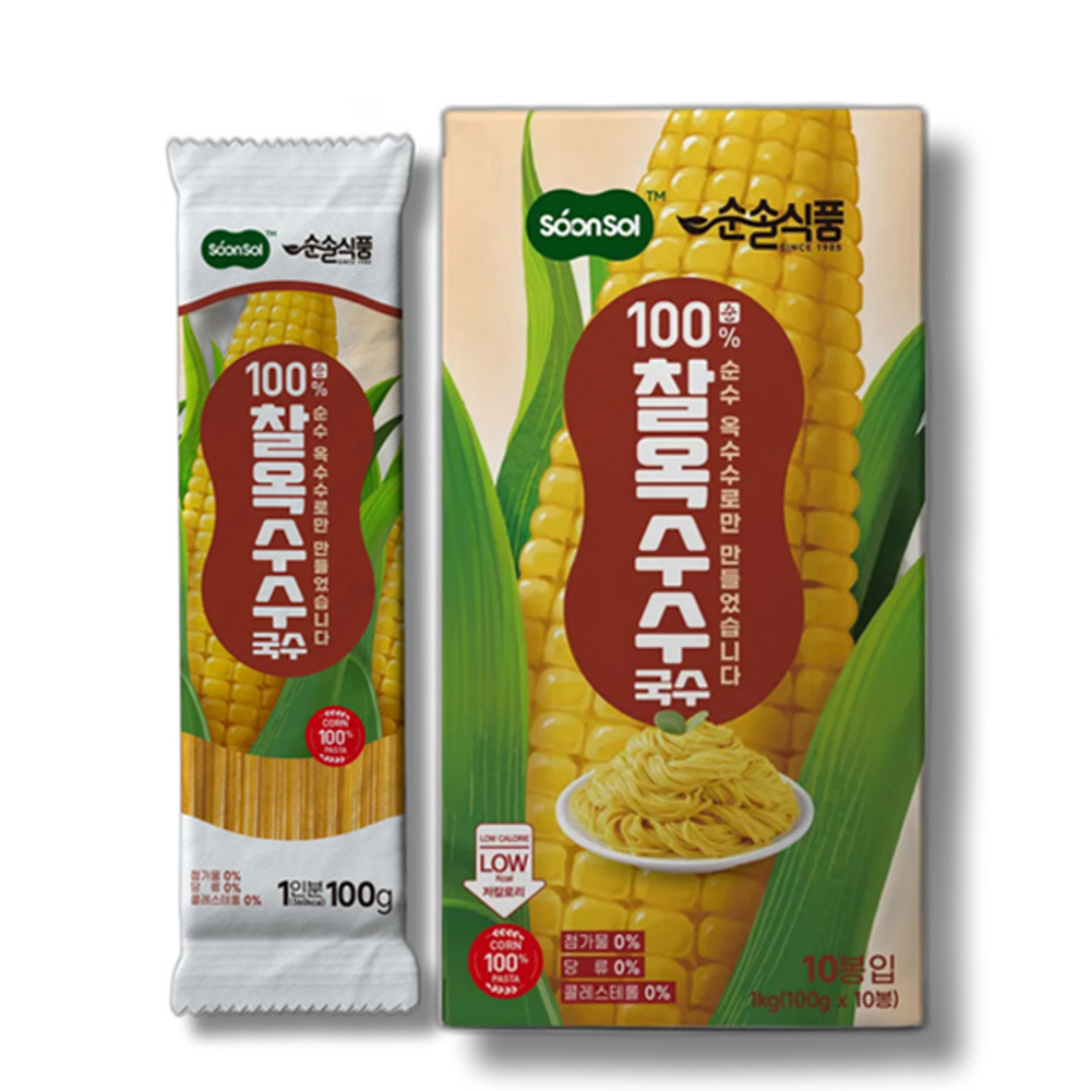 순솔 순솔 100 찰옥수수국수 1kg 100g x 10봉 글루텐프리 파스타면 고단백질 제로슈가 무가당 무첨가물 저칼로리면 찰옥수수면 1개