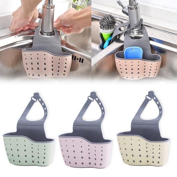 주방 싱크대 거치대 배수 바구니 조절 가능한 비누 스폰지 선반 정리대 욕실 수도꼭지