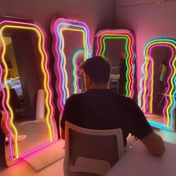 LED 네온사인 거울 화장대 사용자 정의 미러 조명 편지 이름 로고 웨딩 파티 생일 일본 방 장식