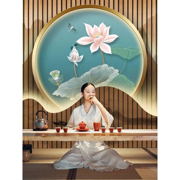 3d 입체 고풍산수벽지 연꽃벽포 불당장식 중식 다실벽지 선의 배경 벽화