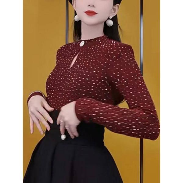 핫피스 펀칭 모던한 이너 여 도트 톱 인플루언서 봄가을 여성 인테리어 슬림 긴팔 티셔츠