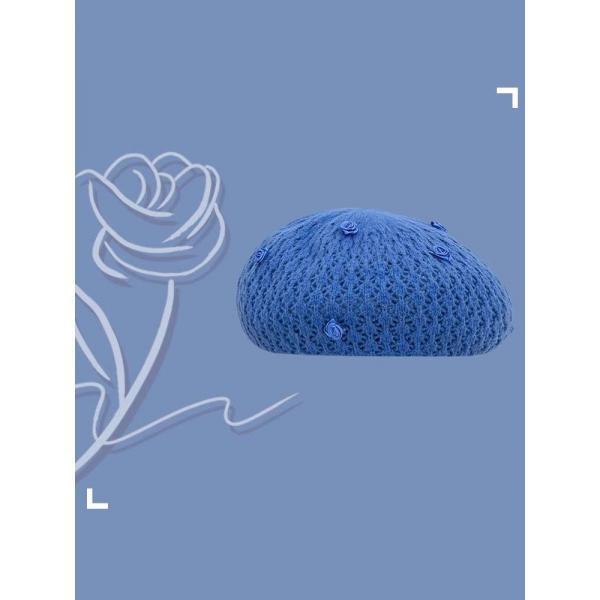 Chic Know 미니멀 디자인 장미꽃 니트 베레모 핸드메이드 펀칭 페이스 미니베레 화가 모자