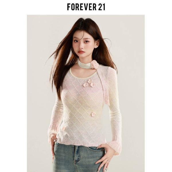 포에버21시크한입체플라워니트여핑크상의조거슬림소프트찹쌀나염니트