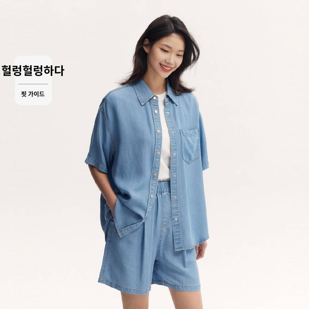 꿀벌 가필드 썬요 데님썬마 데님 셔츠 여성 루즈핏 셔츠 반팔 코트