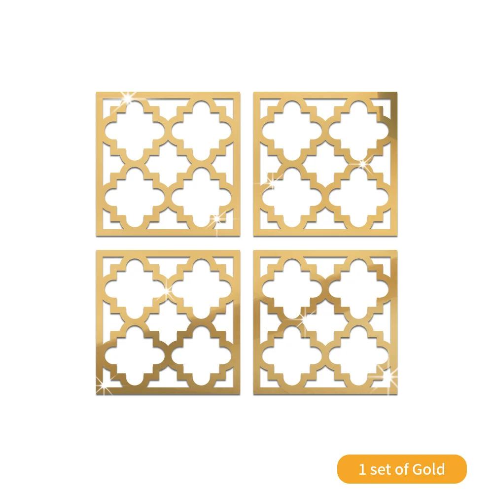 골드 할로우 조각 거울 스티커 가구 수정 아크릴 미러 칼 옷장 5 1개 B 10x10cmx4pcs MS361543