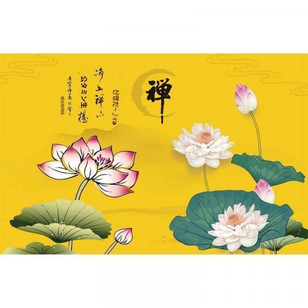 선의연꽃벽화관음불가배경벽지부착연꽃다실사무실불당배경벽지
