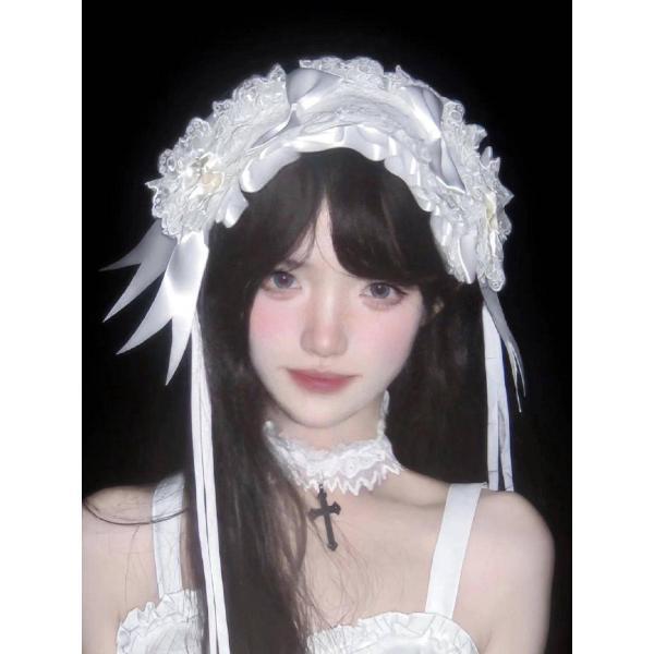 쿨링감 롤리타 kc 머리장식 레이스 리본 롤리타 헤어밴드 일본 연매로 랑헤어