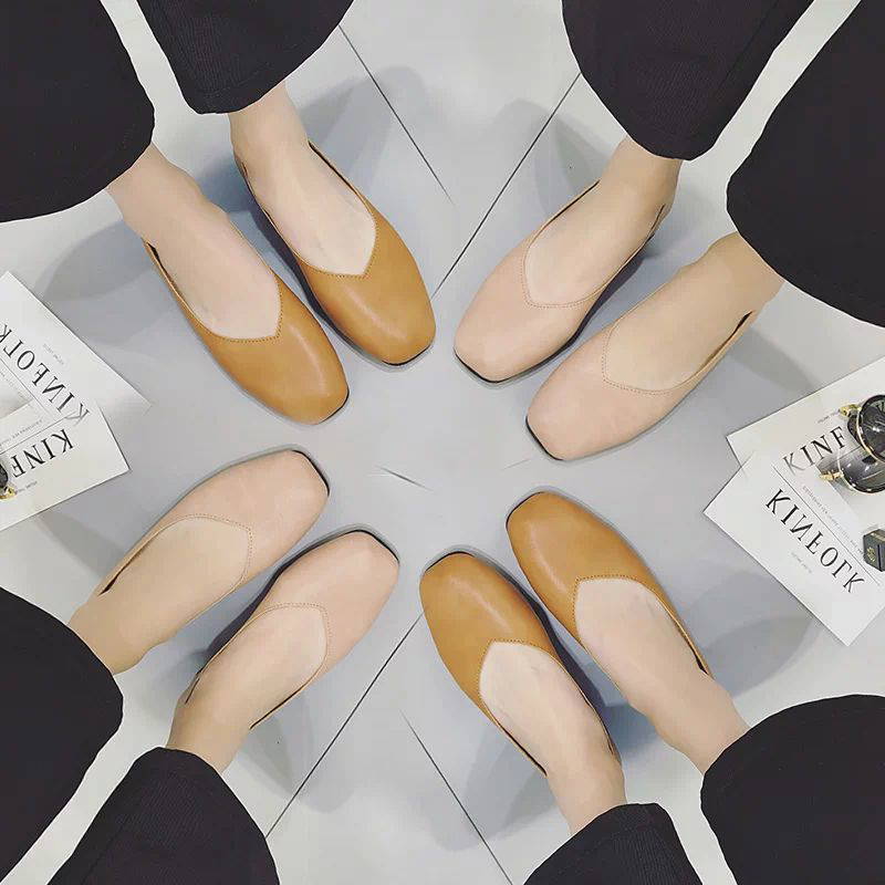 2021 여성 단화 빈티지 하프힐 할머니 슈즈 굽 통굽 캐주얼 백탑 스퀘어 토 로퍼