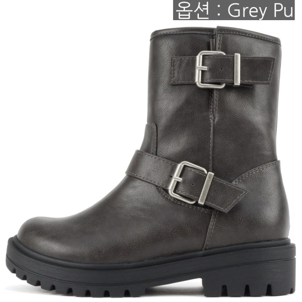 디에프디인터내셔날 Soda 소다 Kicker Women Moto Bootie Round Toe Buckle Straps MidCalf with Side Zipper Kicker