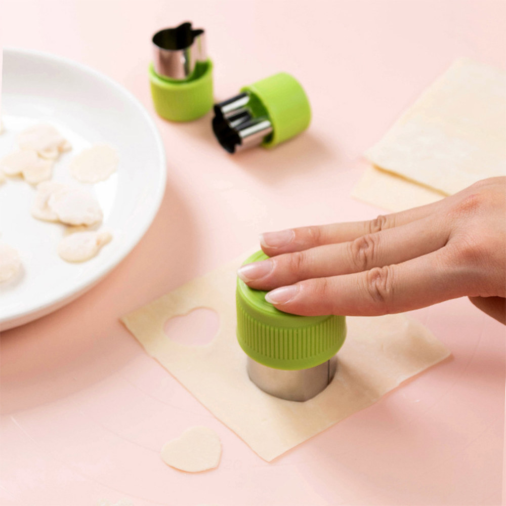 야채 몰드 주방 꽃 과일 스틸 비스킷 케이크 도구 스테인레스 모양 커터 3pcs-Green