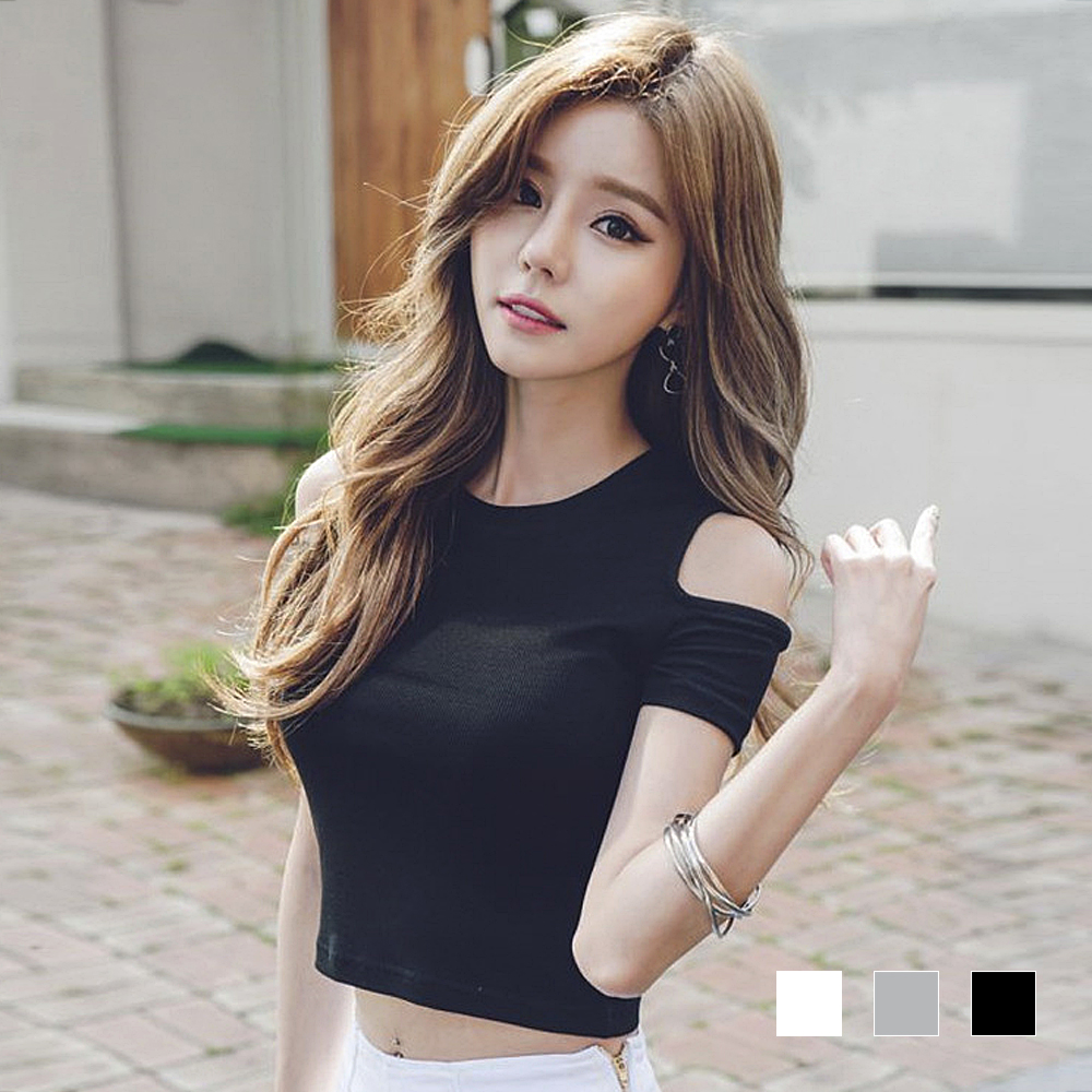 어깨트임 반팔티셔츠 트임크롭 여성 여자 크롭 여름 무지 심플 배꼽 SD-220526