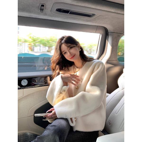 투템 스몰스웨터 숏 퍼 일체형 램스울코트 가을겨울밍크코트녀
