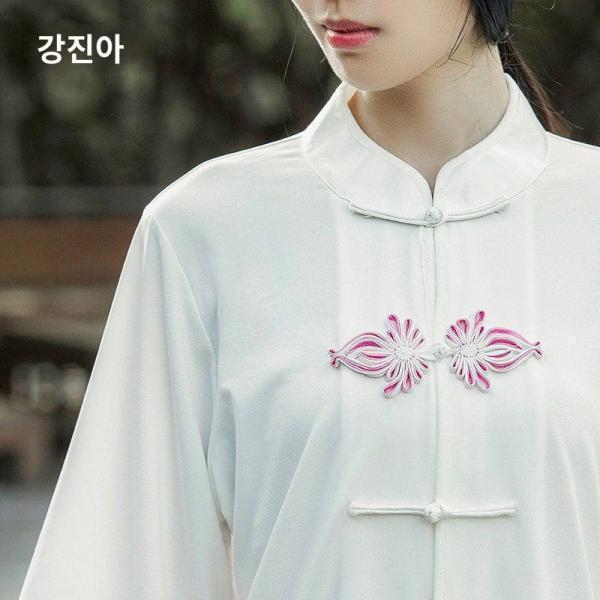 강진아 태극복 여 면마 린넨 무술 공연복 연공 여름 반팔복 팔단금 세트