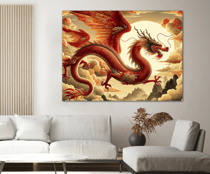 갤러리츠 태양 붉은 용그림 일출 풍수 인테리어 액자 사무실 개업 선물