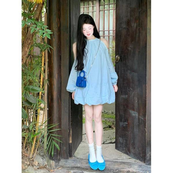 코코스튜디오 쁘띠향기연령감령스커트여여름신상한류만능플리츠블루원피스