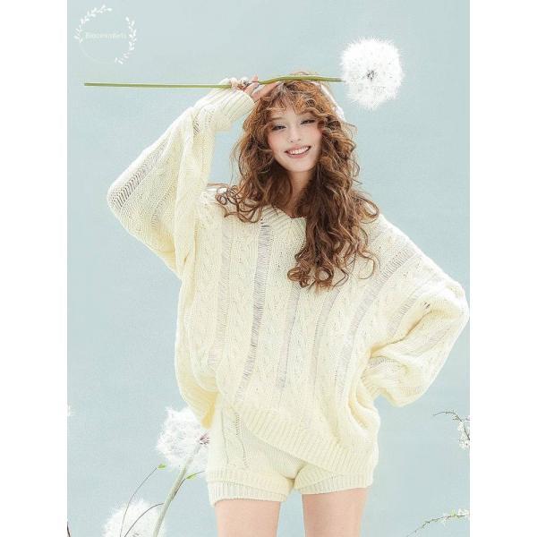 블루민 가을 겨울 나른한 브이넥 니트 세트 어깨 모직 페이크 투피스