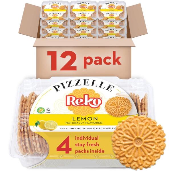 Reko Pizzelle 스타일 와플 쿠키 레몬 198 4g 7온스 12팩