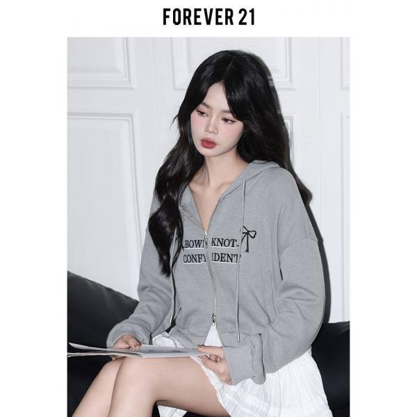 포에버21그레이레터링후드여캐주얼집업가디건루즈핏숏점퍼