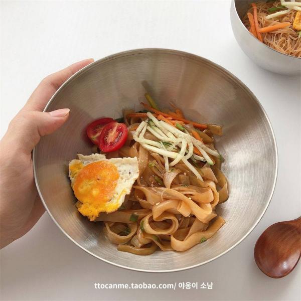 ins 비빔밥 그릇 샐러드 냉면 그릇 스텐 대 심플 메탈 원형 라면 산업용 가정용