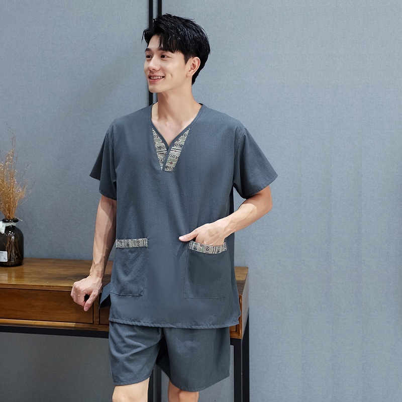 황토 숯가마 옷 하의 마사지 한의원 찜질 상하세트 찜질방복 반팔 공마에스닉칼라다크그레이남성