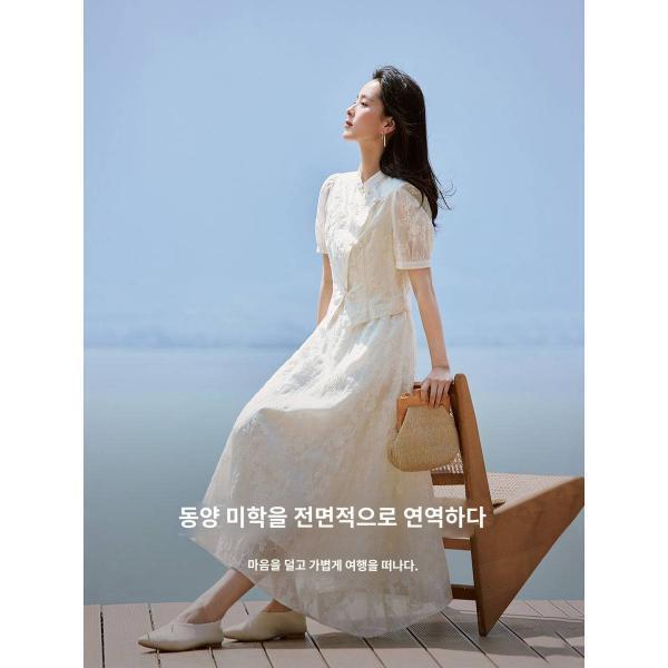 인만 차이나 차이나 젠틀 셔츠 여 2024년 여름 디자인 차이나 넥 자수 숏 톱