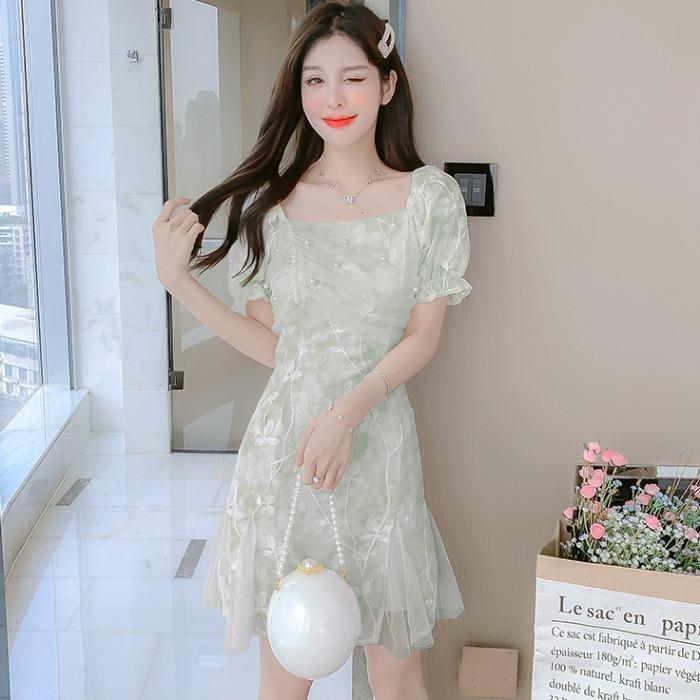 여성 날씬해 보이는 원피스 청순 요정 매쉬 드레스 여름 꽃 심플 단정 깔끔 베이직 긴