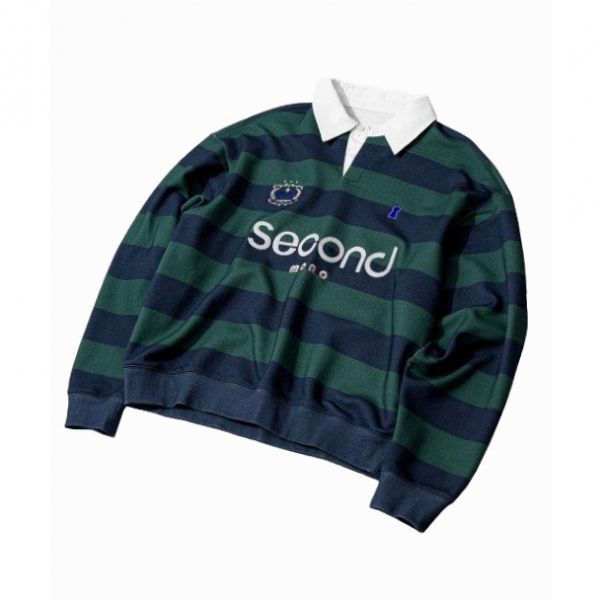 세컨모놀로그 세컨모놀로그 클럽 로고 스트라이프 폴로 스웻셔츠 L SETS020NAVY