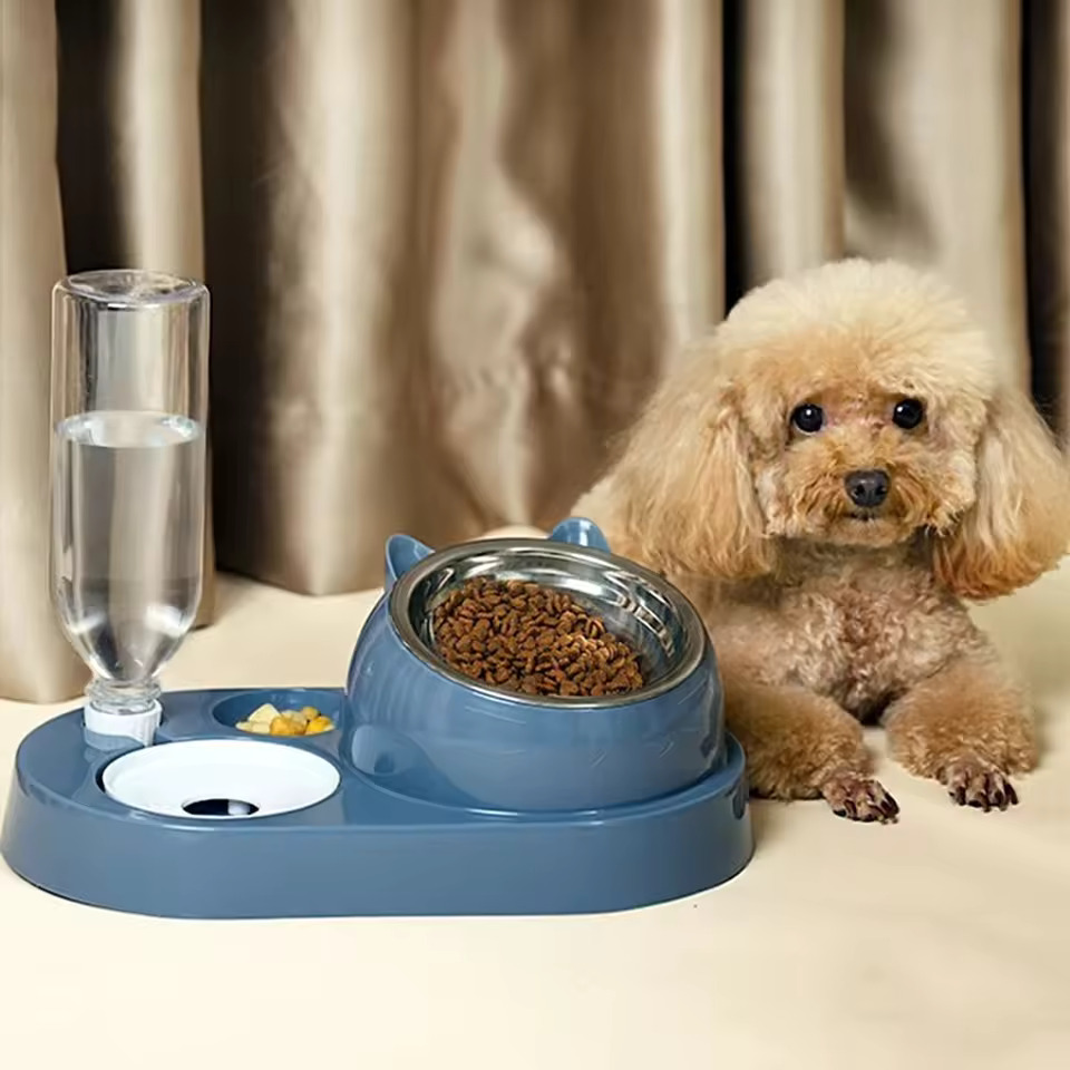 강아지 간식 물 밥 그릇 3in1 자동 급수 스텐 식기