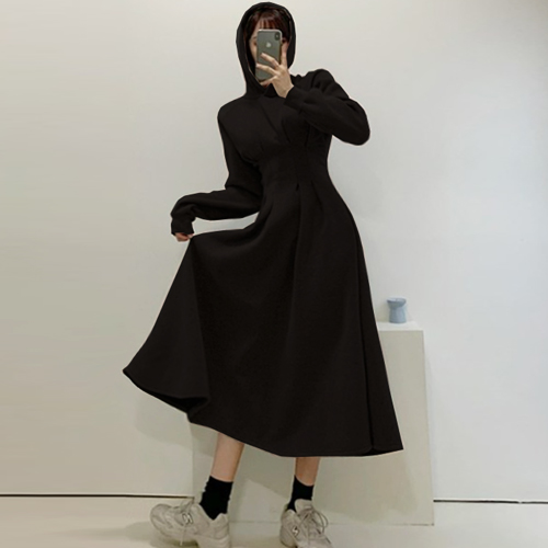 떳다그녀 떳다그녀 핀더스 기모 후드 롱 원피스