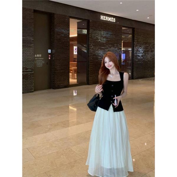 스칼렛 걸 민소매 나시 여 여름 디자인 스퀘어 넥 커버 슬리브리스 탑