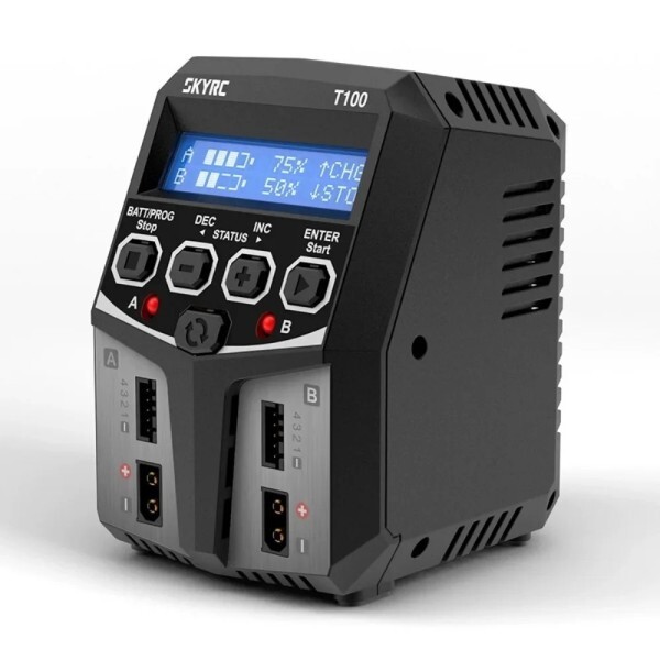 SKYRC AC Lipo 배터리 밸런스 충전기 NiMH Pb 듀얼 5A 2-4S T100 2X50W
