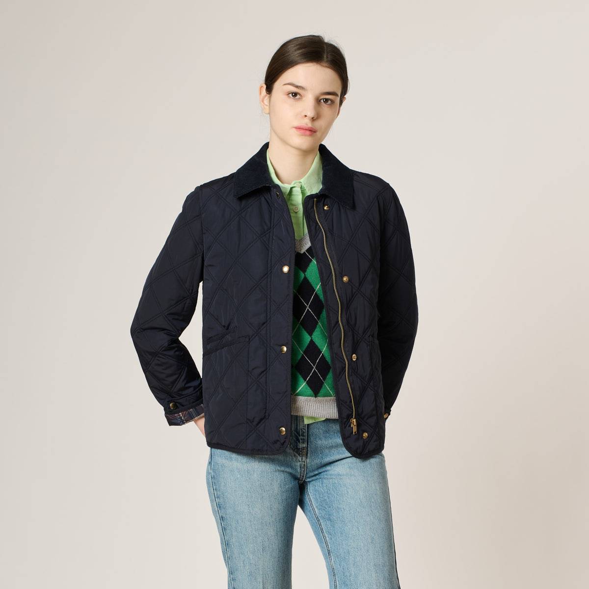 BCBG BCBG 코듀로이 블록 퀼팅 점퍼 B4S1R154 168899