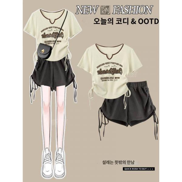 여친룩 코디 여성 린넨 크롭 티 유니크한 심플한