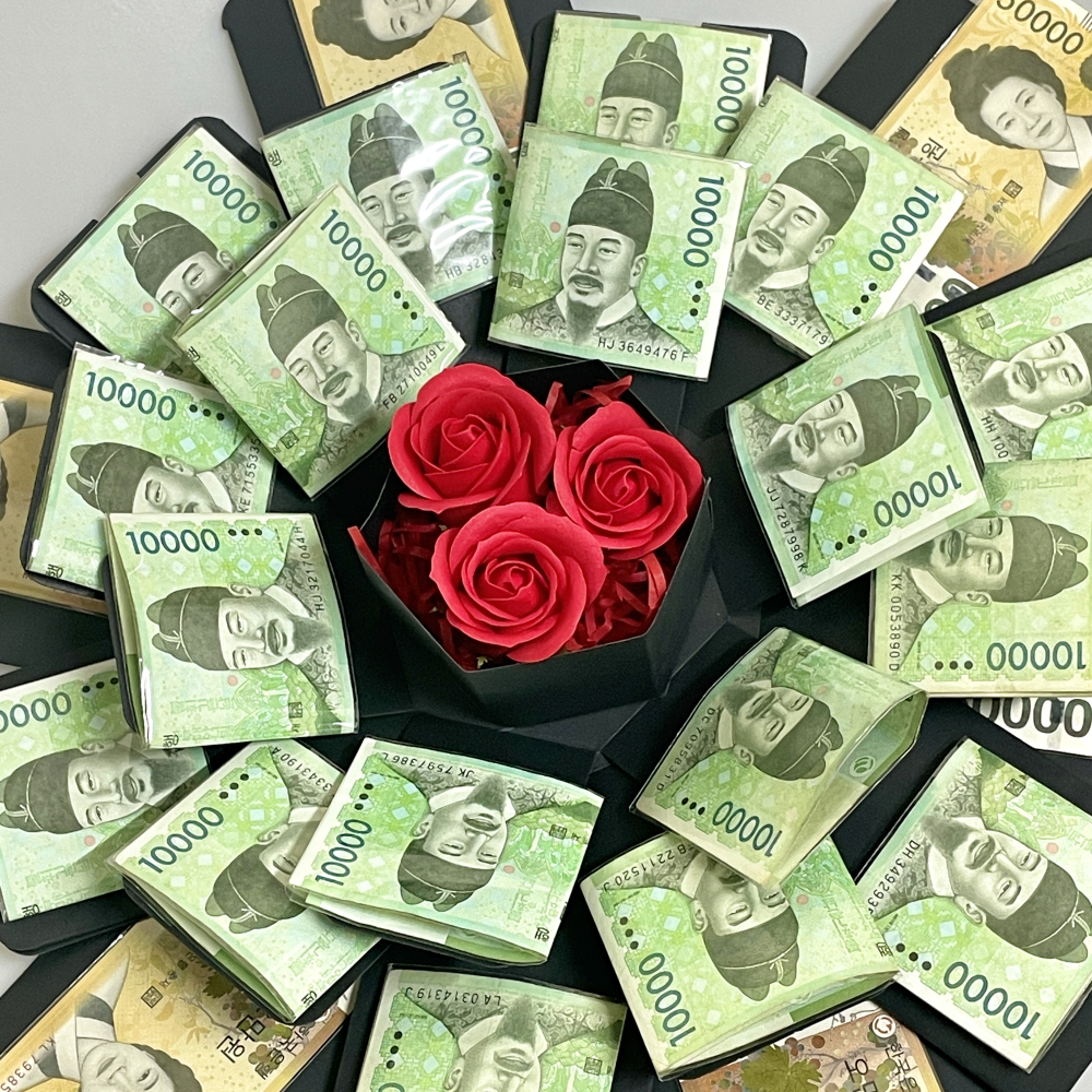 서프라이즈 용돈 박스 부모님 생일 어버이날 남편 용돈 현금 돈벼락 칠순 돈 박스 선물 환갑 생신 상자 반전 플라워 1개 블랙완성품 장미꽃