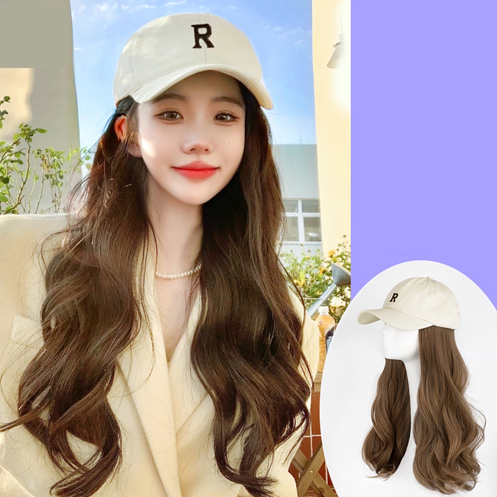 모자 여성 긴 머리 여름 2023 새로운 원피스 차양 천연 풀 헤드 세트 타입 긴 곱슬 머리