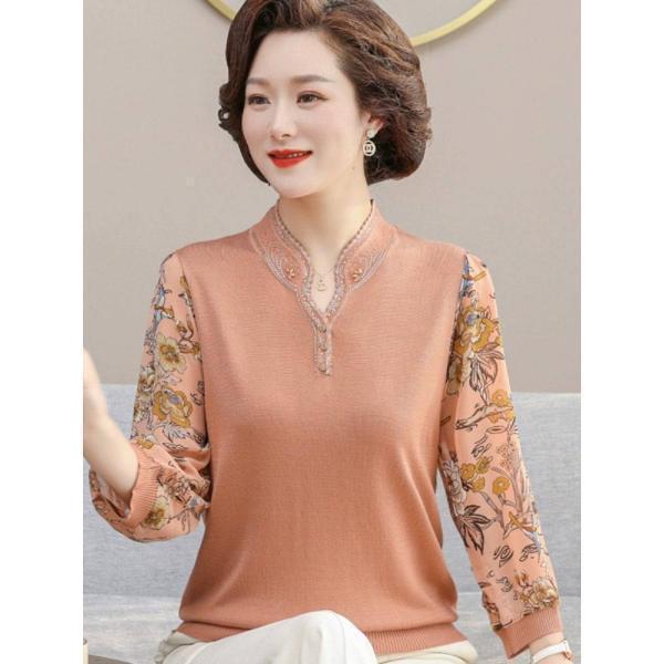헝위안샹 엄마 가을옷 칠부 양털티셔츠 중년 블라우스 50대 60대 중장년층 상의 세트
