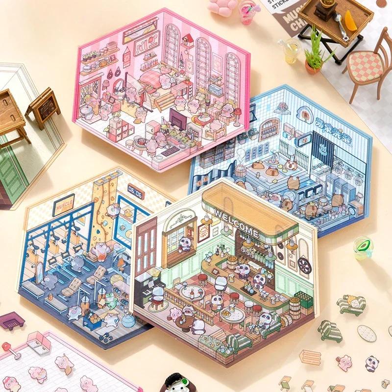 랜드스케이프 시리즈 DIY 3D 스티커 종이 3 차원 방수 레스토랑 저널 미니어처 장면