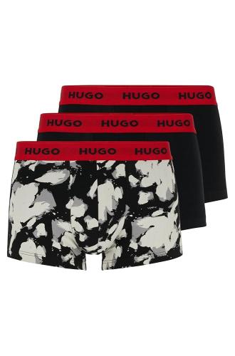 휴고 HUGO 남성용 스트레치 면 트렁크 3팩 석탄 추상 석탄