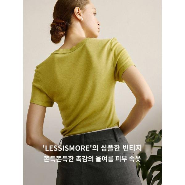 시크릿박스 아지트 몽상 잠사 라이젤 하늘하늘 찰랑찰랑 4색 심플 빈티지 라운드 반팔 티