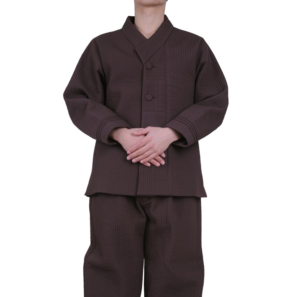 만덕몰 겨울용 남성 무광 실크 무지 2ps 세트 마후라 개량 생활한복 절복 법복 단체복 M 남 95 밤색 세트 마후라