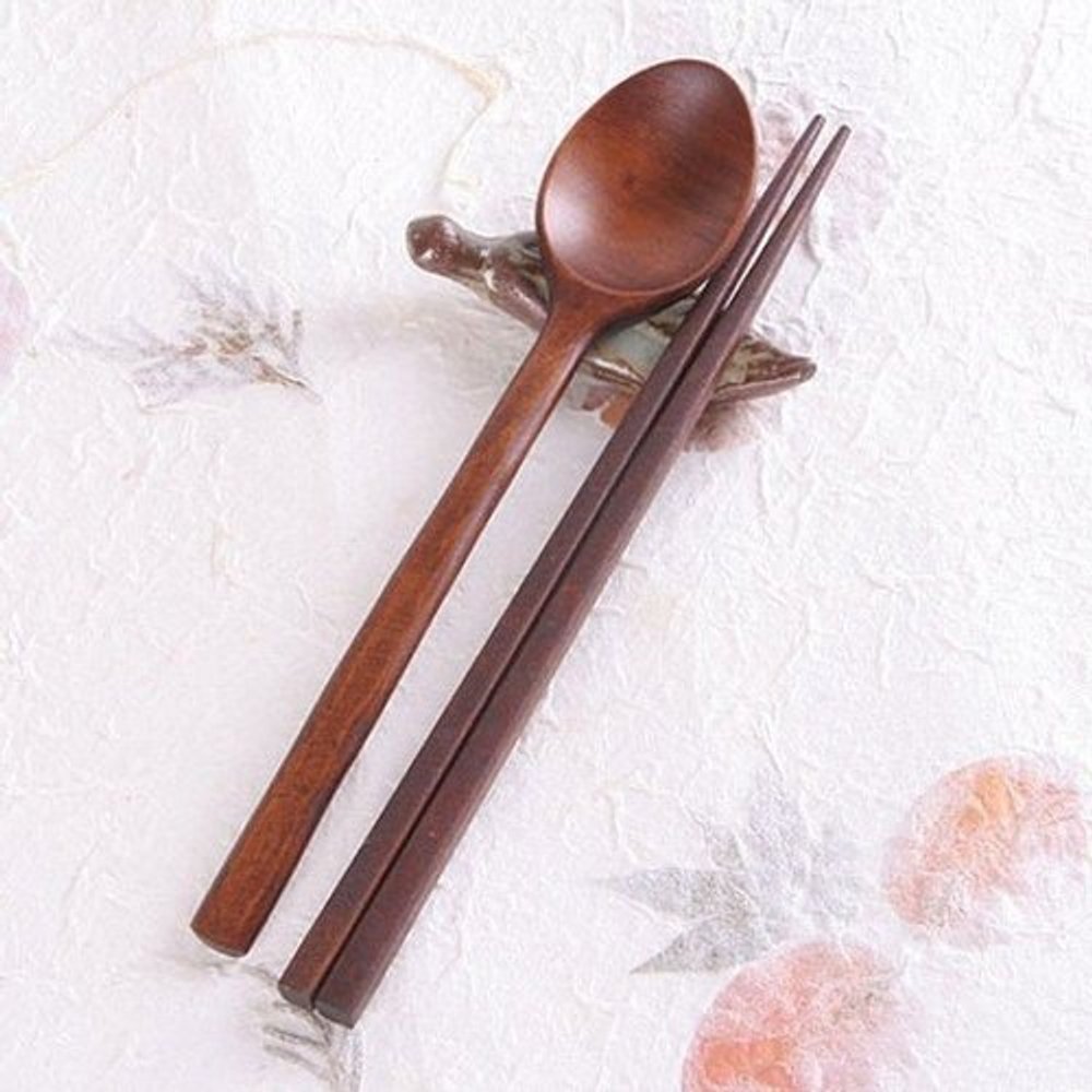 국산원목옻칠어린이수저옻리한 베이직 내추럴색상원목수저어린이용숟가락1개 젓가락1쌍