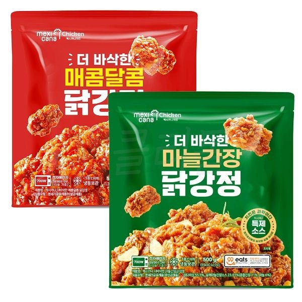 멕시카나 더 바삭한 매콤달콤 닭강정 500g 마늘간장 닭강정 500g
