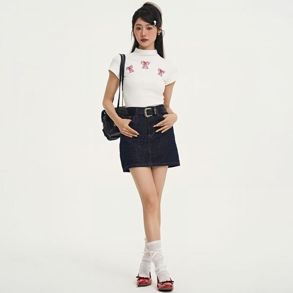 딥 데님 스커트 여 2024 여름 하이웨스트 a라인 빈티지 스모키 스커트